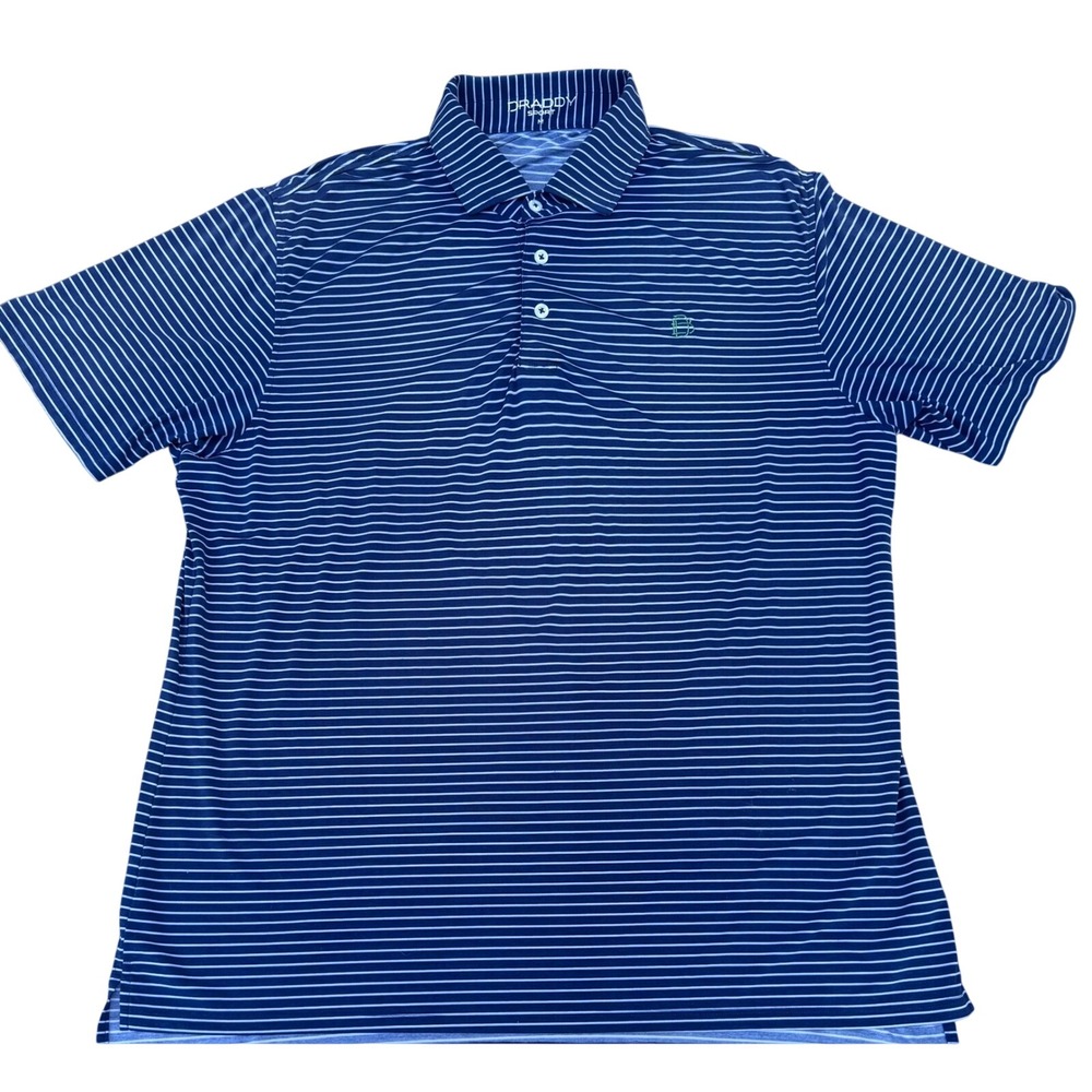 B. Draddy Sport Mens Navy Blue White Striped Performance Golf Polo Shirt Size M